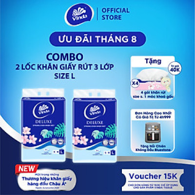 [MUA 2 LỐC KHĂN RÚT SIZE L TẶNG 1 LỐC SIZE S+ 1 MÓC KHÓA] Khăn giấy rút cao cấp Vinda Deluxe 3 lớp 110 tờ size L (4 Gói)