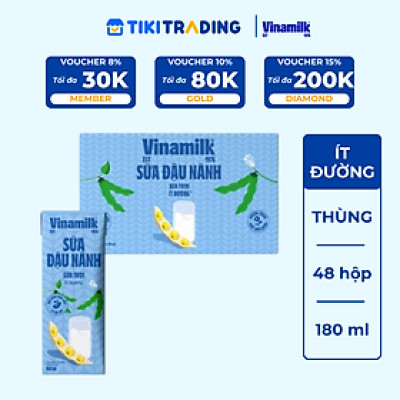 Thùng 48 hộp sữa đậu nành sữa tươi ít đường Vinamilk 180ml
