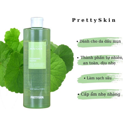 Nước Tẩy trang Rau Má Cho Da Dầu Mụn Pretty Skin The Pure Jeju Cica Cleansing Water 500ml