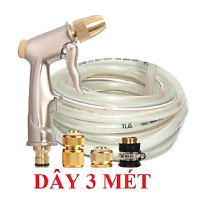 Bộ dây vòi xịt nước rửa xe, tưới cây . tăng áp 3 lần, loại 3m, 5m 206701-1 đầu đồng,cút đồng,nối đồng+ tặng đai