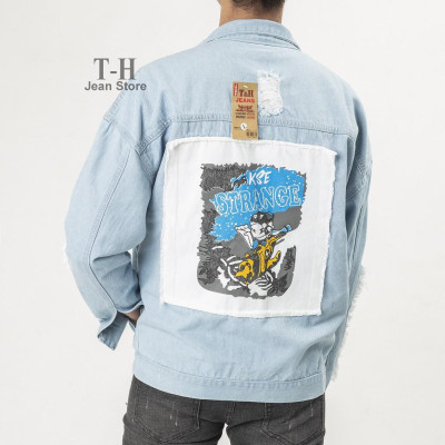 Áo khoác jean nam strange cao cấp, áo khoác bò cá tính