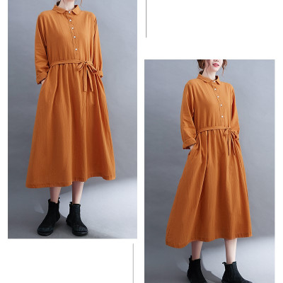 Đầm babydoll dáng dài qua gối, Đầm bigsize dài tay form rộng che khuyết điểm chất liệu đũi mềm Haint  Boutique