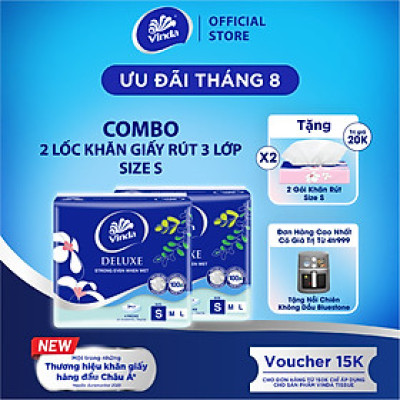 [MUA 2 LỐC SIZE S TẶNG 2 GÓI SIZE S] Khăn giấy rút cao cấp Vinda Deluxe 3 lớp 50 tờ size S (4 Gói)