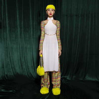 Áo Dài Croptop Cách Tân Tartan - 