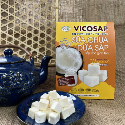 Sữa chua sấy thăng hoa VICOSAP làm từ dừa sáp it đường đồ ăn vặt healthy đặc sản Trà Vinh
