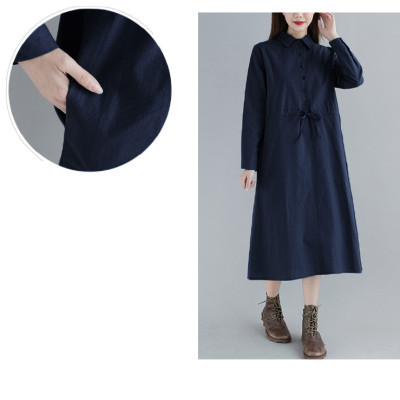 Đầm Sơ Mi Tay Dài Thắt Eo Thanh Lịch Dành Cho Nữ Chất Linen Thời Trang Thu Đông Haint Boutique Da175