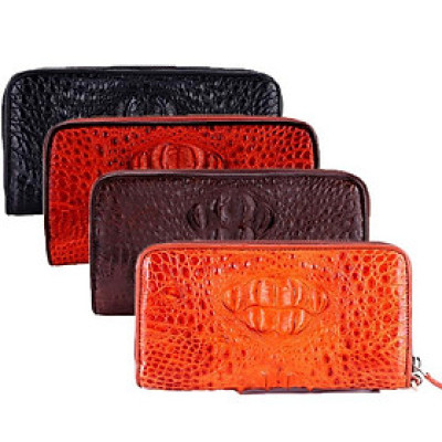 Bóp nữ da cá sấu Huy Hoàng 1 khóa nguyên con màu đen, nâu đỏ, vàng bò, nâu đất HC3245-46-47-48