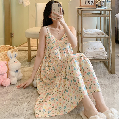 Váy 2 dây cho nữ mặc nhà vải lanh mềm mát, dáng xòe, nhiều họa tiết, freesize từ 45 đến 75 kg