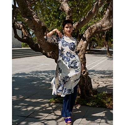 Áo Dài Cổ Thuyền Mẫu Đơn ADA013 thời trang thiết kế Hity